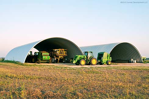 Q-model arch shelters for farm equipment