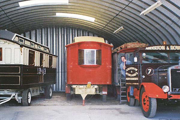 Vintage truck and trolley storage garage